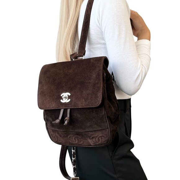 CHANEL Vintage CC Mark Logo Turn Lock Backpack Stitch Brown Silver [106334] - Picture 3 of 12